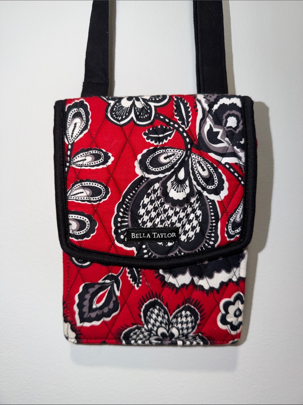 Bella Taylor Red Black White Gray Quilted Cototn Floral Mini Crossbody Bag